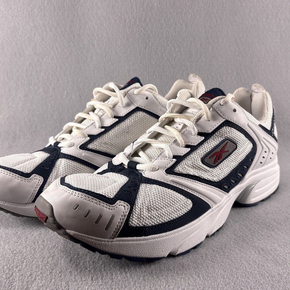 Vintage Reebok Size Mens 11 Dad Sneakers Running Shoes White Navy Blue EUC